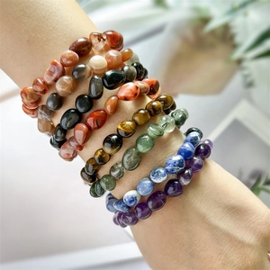 Natural Stone Irregular Tumbled Beads Elastic Bracelet Handmade Crystal Amethyst Fashion Jewelry Women Men