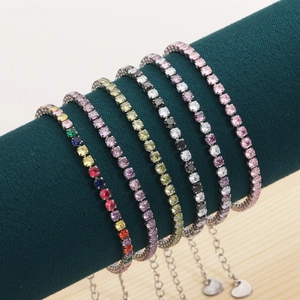 Silver Plated Tennis Bracelet Stainless Steel Round Cut Cubic Zirconia Adjustable Chain Heart Charm Women Jewelry
