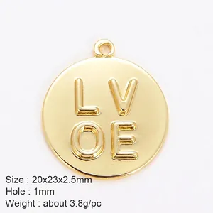 Goldener runder Anhänger mit LOVE-Prägung für DIY-Schmuck, 20x23mm Legierungsanhänger