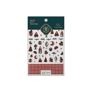 Stickers ongles gaufrés gothiques TS-3367 avec chat noir et roses rouges style vintage