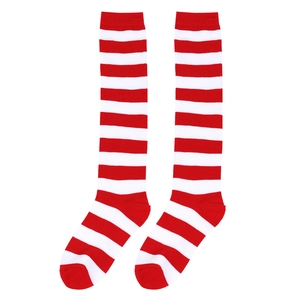 Classic red and white striped knee-high socks with reinforced heel and toe details