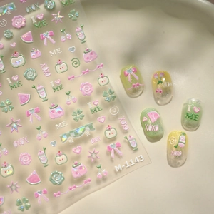 3D Embossed Nail Stickers Cute Bows Fruits Watermelon Pink Green Self Adhesive DIY Nail Decals For Women Kids