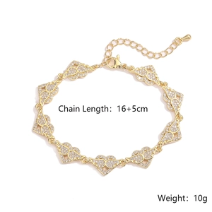 Gold-plated heart and wing bracelet with white zircon pavé and 16+5cm adjustable chain