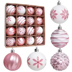 Christmas Ball Ornaments Plastic Electroplated Glitter Matte Shiny Snowflake Pattern Tree Hanging Decoration Festive Decor