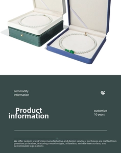 Detail of luxury PU leather pearl necklace gift boxes in emerald green and royal blue