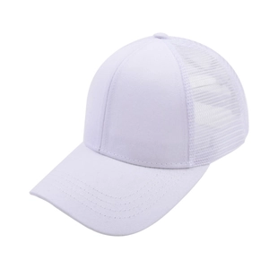 Classic white ponytail baseball cap with breathable mesh and curved brim for women