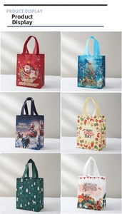 Detailed grid view of assorted Christmas non-woven gift bags with six festive designs