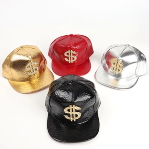 Snapback-Baseballkappen aus Kunstleder mit Krokodilstruktur und Dollar-Zeichen-Dekoration
