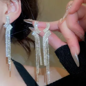 Orecchini Lunghi Con Nappa In Zircone Geometrico Con Perno In Argento Sterling 925 Per Donna Stile Festa Vintage