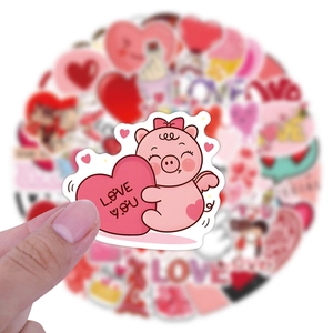 Detail of pink cartoon pig love stickers for Valentine DIY crafts and scrapbooks