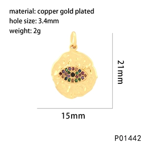 Detail view of Evil Eye heart pendant with dimensions, weight, and material specs
