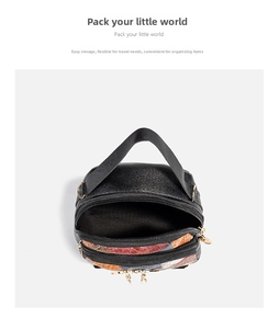 Detailed view of mini multi-zipper backpack with colorful quilted panel and metal hardware