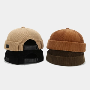Retro corduroy docker hats in four colors with leather strap and metal buckle