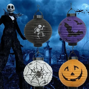 Lanterne di carta per Halloween con motivi di zucca, teschio, ragno e pipistrello