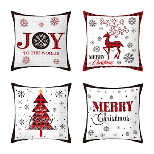 Set of 4 Christmas pillow covers with red and black buffalo plaid and festive holiday patterns