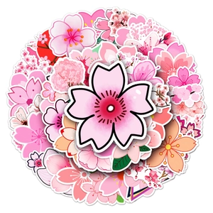 50pcs cute pink cherry blossom waterproof stickers for scrapbooking and laptops decoration
