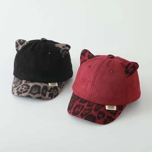 Casquette de baseball enfant à imprimé léopard avec oreilles de chat en daim 2-5 ans