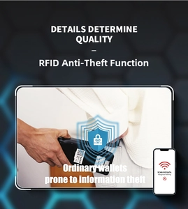 Detail view of the RFID blocking feature on this stylish long black men's wallet for security