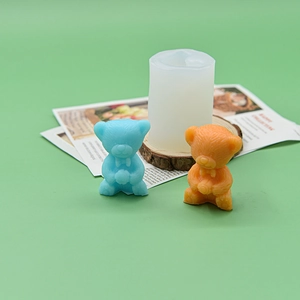 3D bear silicone mold for DIY candles and soaps with cute textured bear finished products