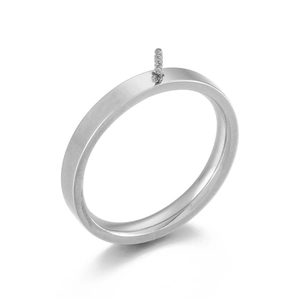 Silver stainless steel ring with vertical bar micro-pave cubic zirconia inlay