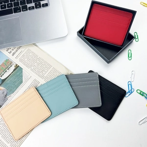 Slim PU leather card holder set in multiple colors with multiple slots and gift box packing