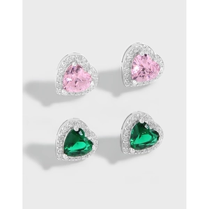 Heart Stud Earrings With 925 Sterling Silver Earring Post Sparkling Cubic Zirconia Halo Niche Design Jewelry For Women