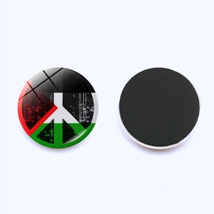 Detailed view of Palestine flag peace sign fridge magnet with glass dome and magnetic back