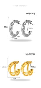 Size and weight specifications for gold and silver C-shaped titanium steel twist earrings