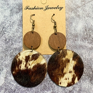 Western vintage wood and leather leopard print earrings for women bohemia style