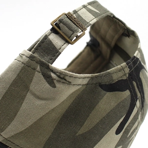 Camo baseball cap with vintage metal buckle adjustment and textured twill fabric