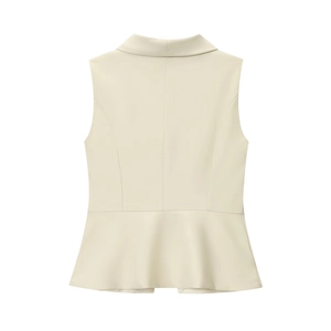 Damenweste in Beige ohne Ärmel mit Reverskragen und schmaler Taille mit Schößchen