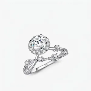 925 Sterling Zilveren Moissanite Ring Rond Briljant Geslepen D Kleur VVS1 Wijnstok Tak Kroon Ontwerp Voor Vrouwen
