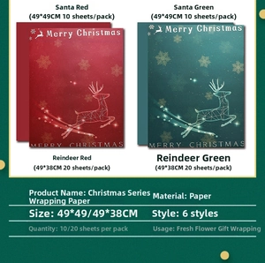 Detailed specs of Santa and reindeer waterproof Christmas gift wrapping paper