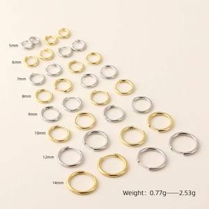 Minimalist S925 sterling silver hoop earrings in gold and silver, sizes 5mm to 14mm