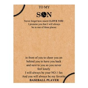 Baseball themed Kraft greeting card with motivational message and heart cross bead bracelet