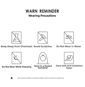 Care guide for clover bangle featuring jewelry maintenance tips and warning reminders