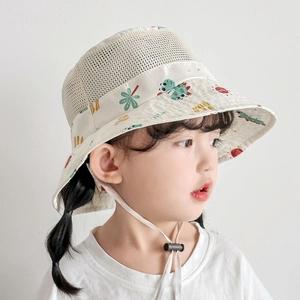 Kids breathable mesh sun hat with dinosaur prints and wide brim for summer outdoor use