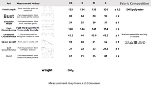 Size guide for lace maxi dress featuring chest, waist, and sleeve measurements