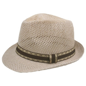 Men's breathable straw fedora with patterned band for summer sun protection