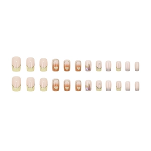 Press-on nails set featuring Aurora heart, butterfly relief, and yellow French tips