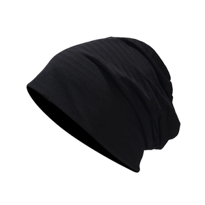 Minimalist double-layer black knitted slouchy beanie for men and women in early autumn