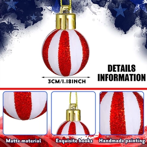 3cm US Independence Day red and white glitter stripes patriotic ball ornament with hook
