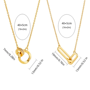 18K gold double ring Mobius necklace with sparkling zircon pendants on a white background