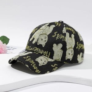 Vintage Cartoon Bear Dog Baseball Cap Polyester Jacquard Sun Protection Outdoor Retro Adjustable Hat Unisex