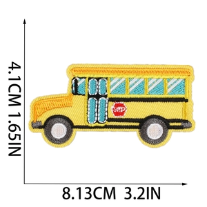 Écusson brodé bus scolaire jaune avec panneau STOP, 8,13 cm pour décor de vêtement