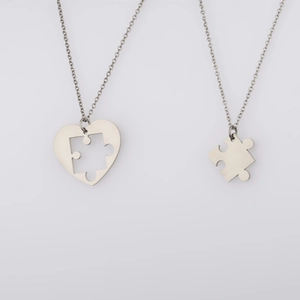 Ensemble de colliers cœur puzzle romantique pour couples en acier inoxydable poli argenté