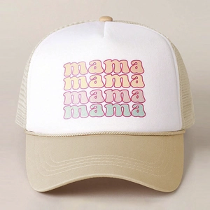 Retro mesh trucker hat with mama gradient letters and rope detail for outdoor travel sun protection
