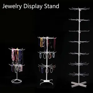 Rotating Jewelry Display Rack Stand Multi Tier Height Adjustable Metal Hook For Necklace Keychain Socks Organizer