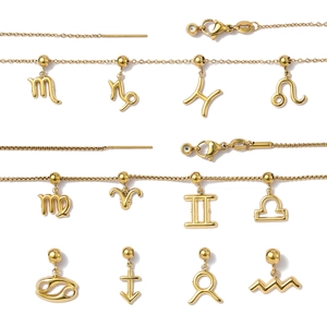 Gold-plated stainless steel zodiac jewelry set with pendant necklaces and bracelets