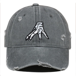 Vintage Washed Cotton Baseball Cap Distressed Hole Hand Embroidery Adjustable Outdoor Sun Hat For Men Women